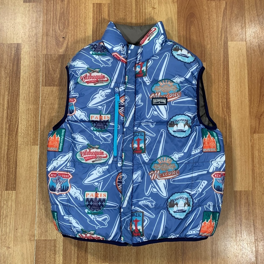Vilebrequin Puffer Vest‎ Kids 12 years Blue Travel Print Reversible Brown